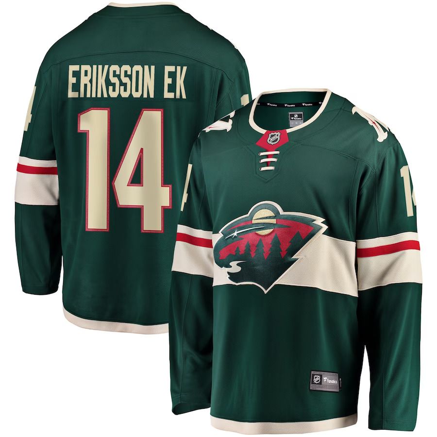 Men Minnesota Wild #14 Joel Eriksson Ek Fanatics Branded Green Breakaway NHL Jersey